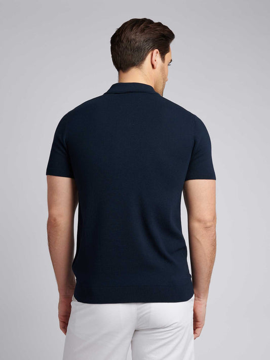 Mens Vertical Stripe Knit Polo Shirt in Dark Sapphire Navy