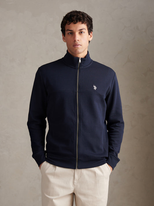 Mens Luxe Double Horsemen Zip Through Funnel Sweatshirt Dark Sapphire Navy / White DHM