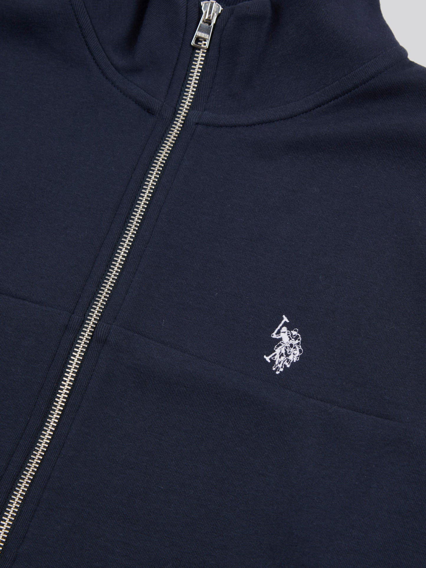 Mens Luxe Double Horsemen Zip Through Funnel Sweatshirt Dark Sapphire Navy / White DHM