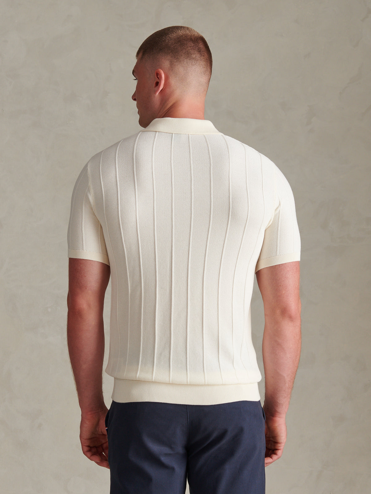 Mens Zip Knit  Polo Shirt Whisper White