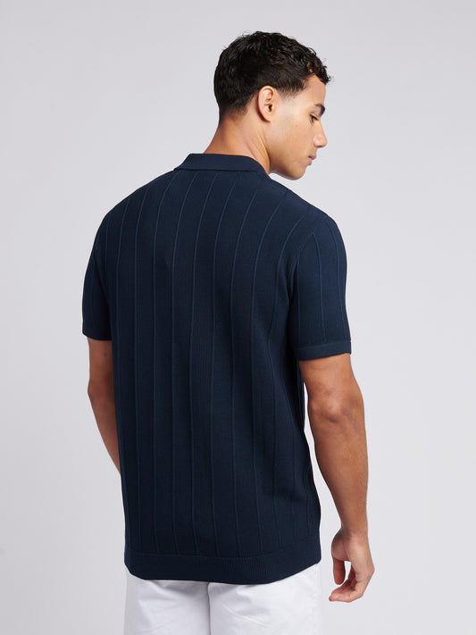 Mens Zip Knit  Polo Shirt in Dark Sapphire Navy / Moonlight Blue DHM