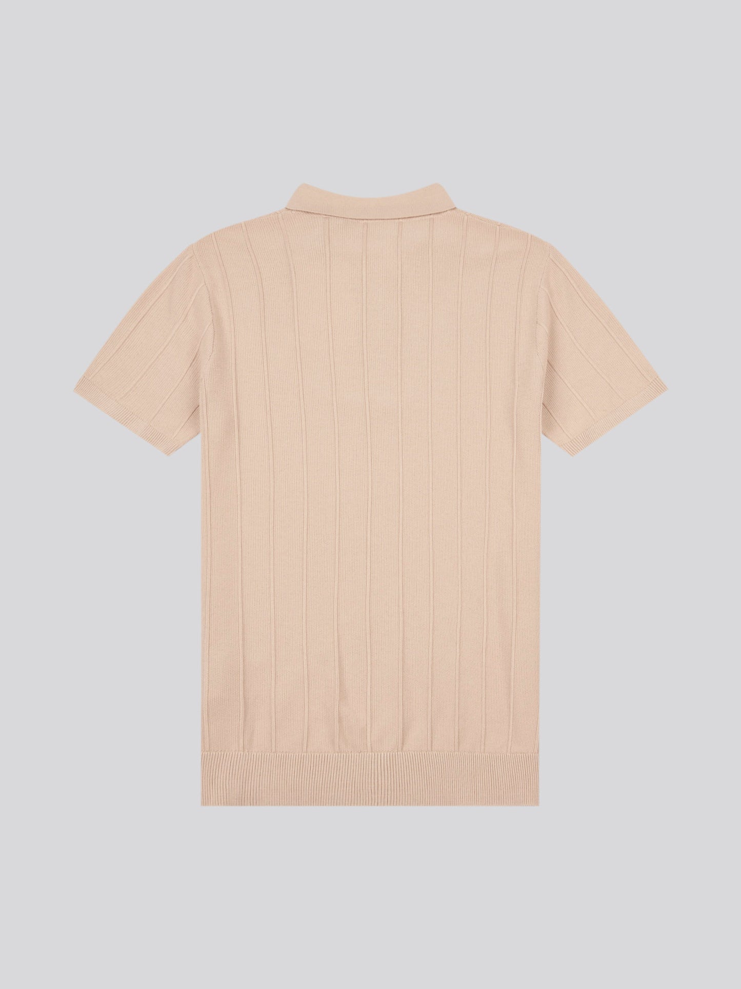 Mens Zip Knit  Polo Shirt in Doeskin