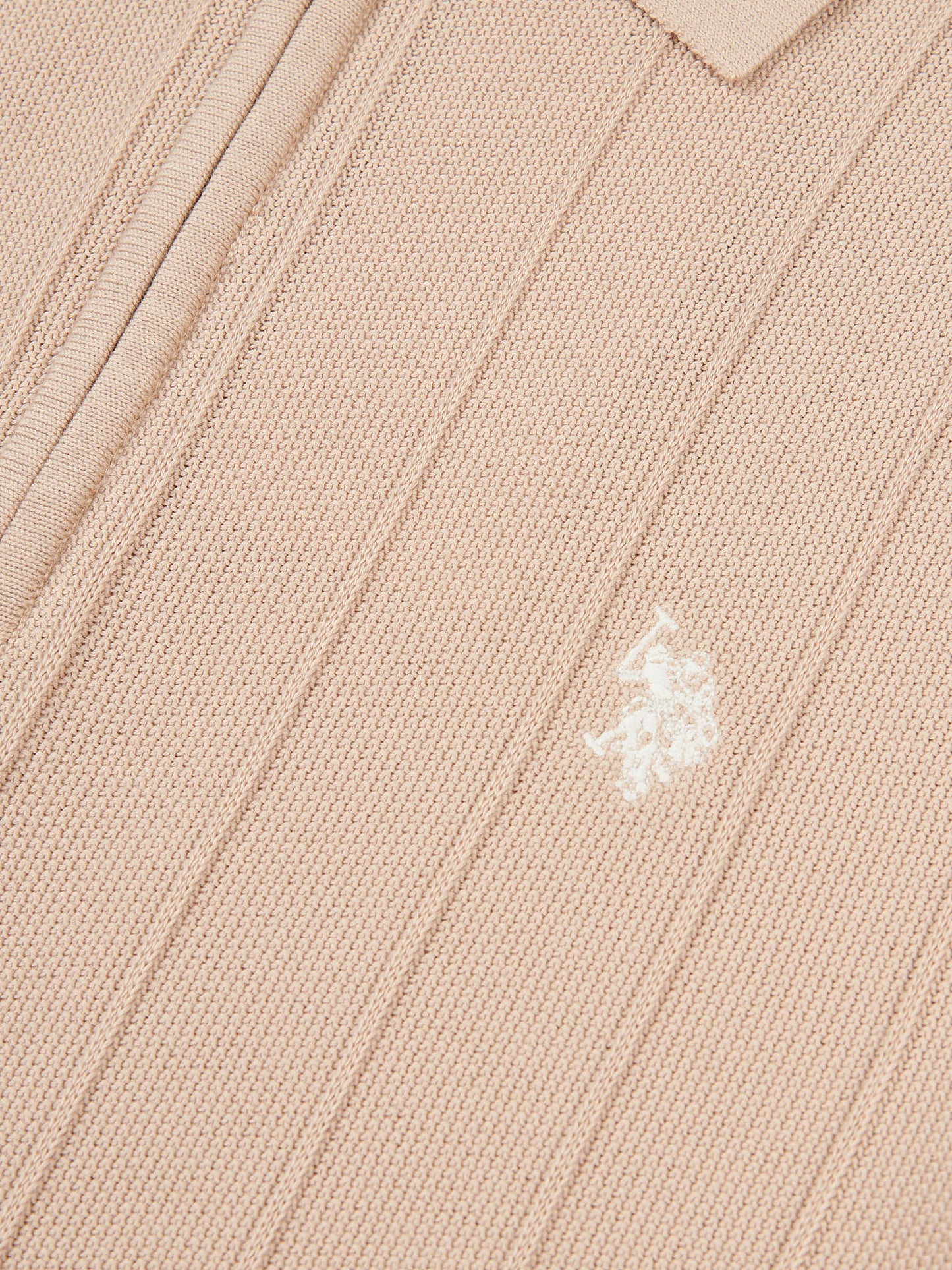 Mens Zip Knit  Polo Shirt in Doeskin