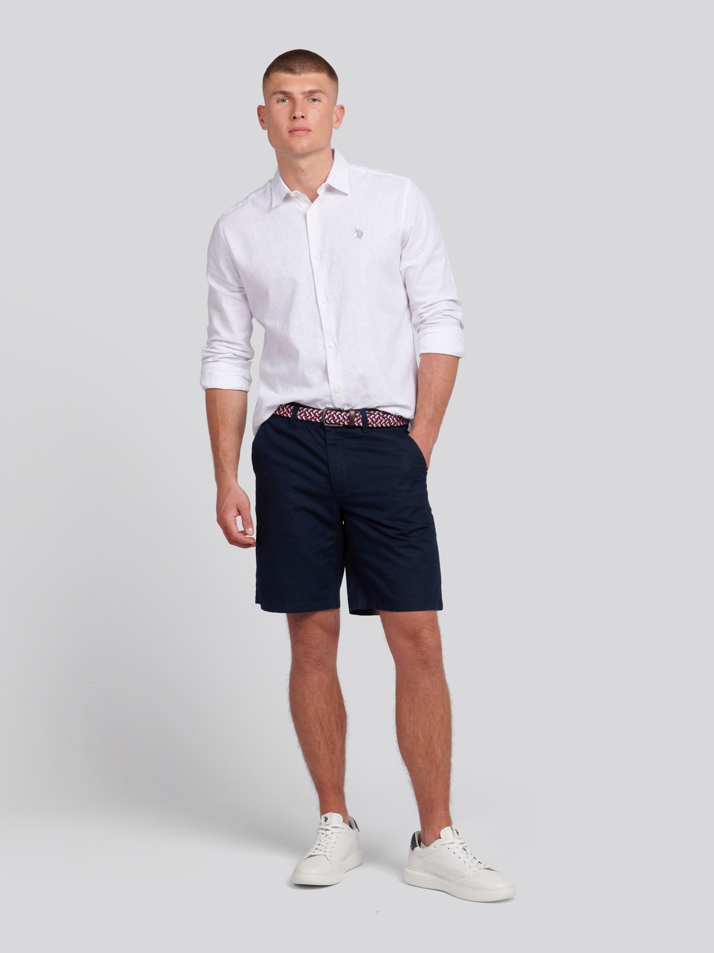 Mens Linen Blend Chino Shorts in Dark Sapphire Navy