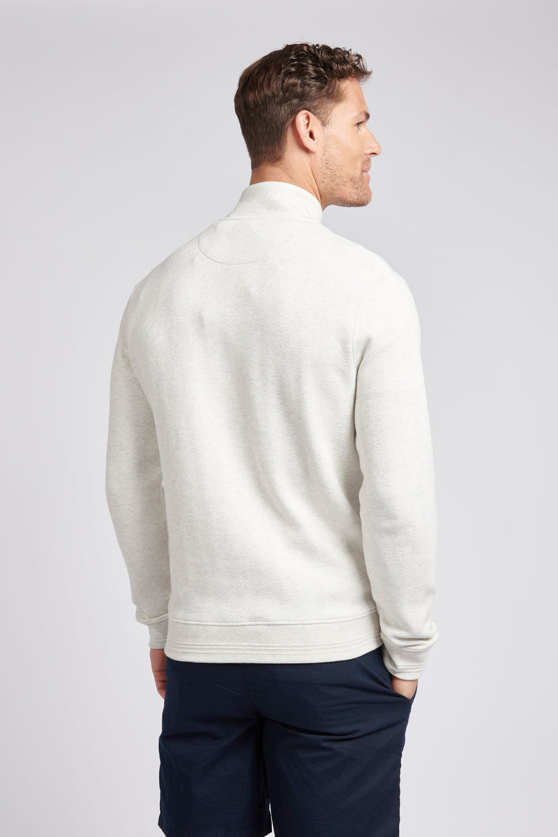 Mens Classic Fit Herringbone 1/4 Zip Sweatshirt in Light Grey Marl