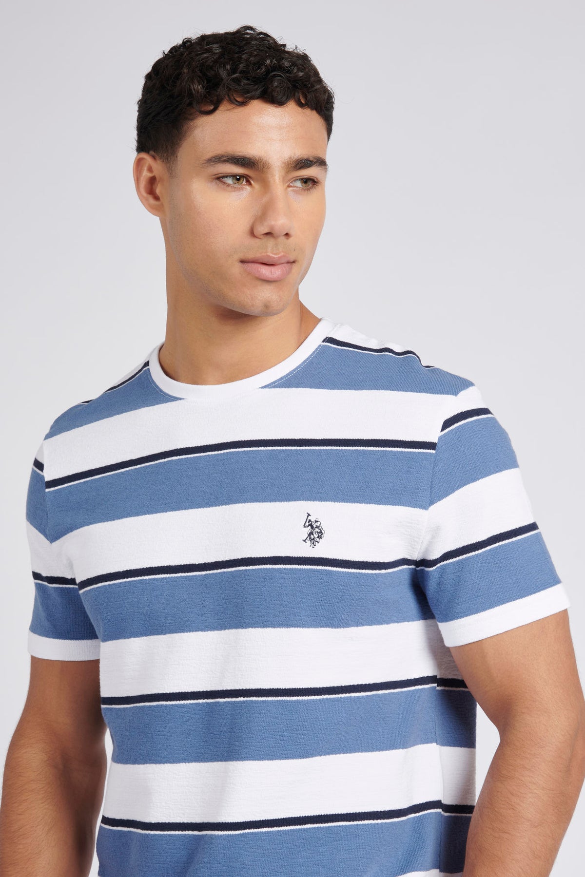 Mens Classic Fit Textured Wide Stripe T-Shirt in Bright White