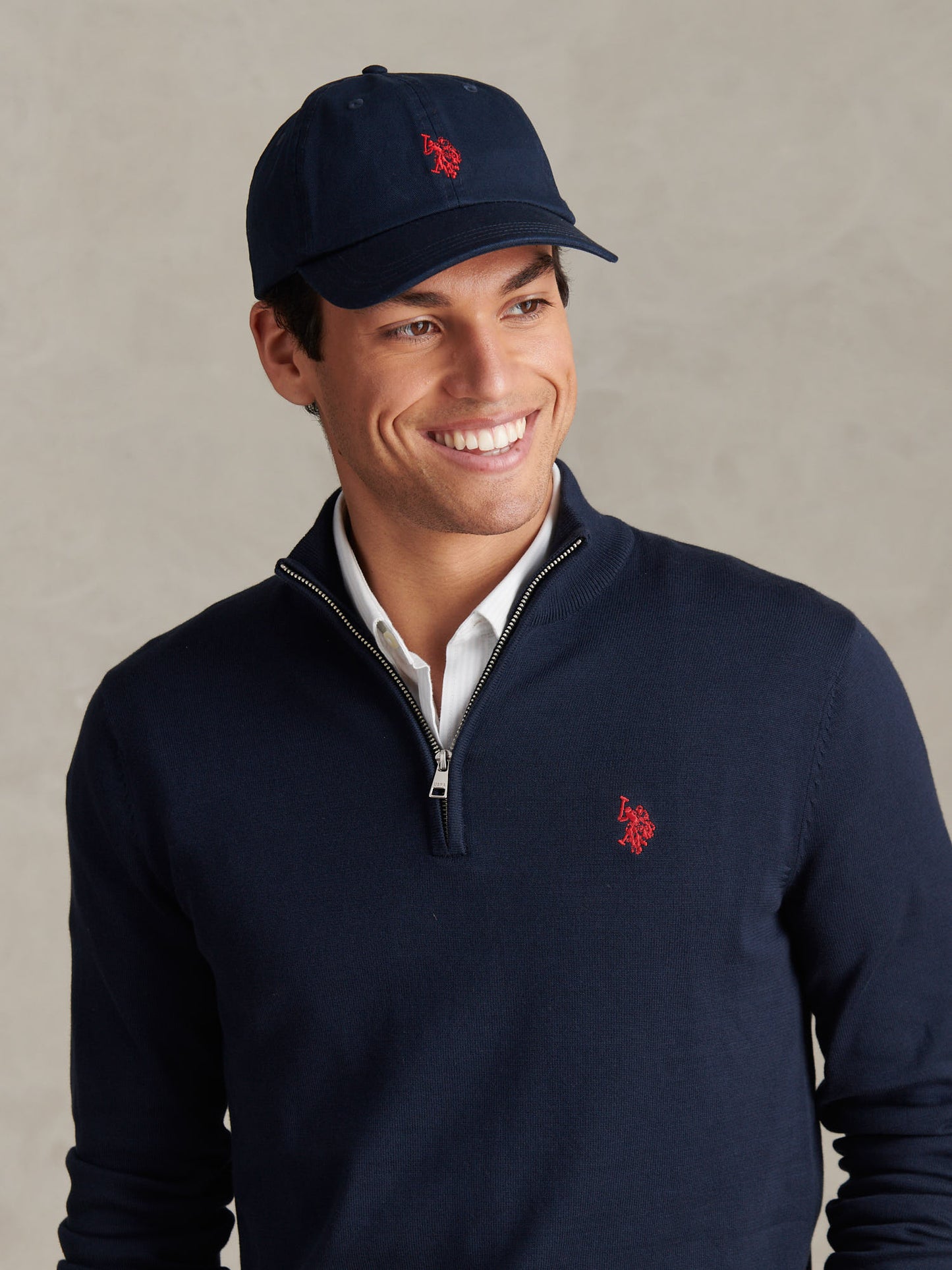 Mens Washed Casual Cap in Dark Sapphire Navy / Haute Red DHM
