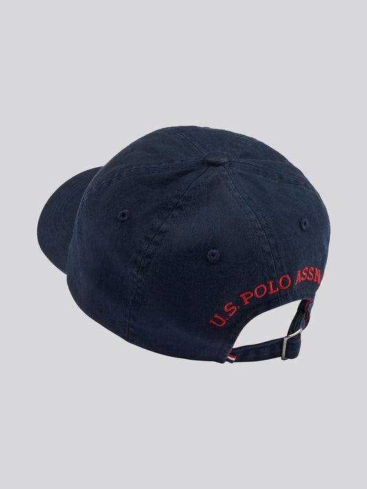 Mens Washed Casual Cap in Dark Sapphire Navy / Haute Red DHM