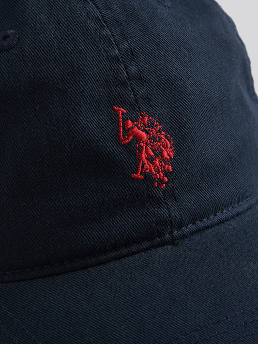 Mens Washed Casual Cap in Dark Sapphire Navy / Haute Red DHM