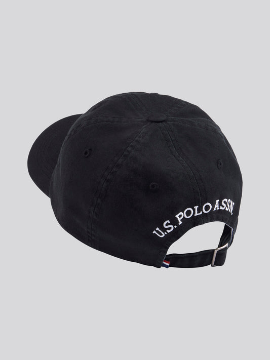 Mens Washed Casual Cap in Black Bright White DHM