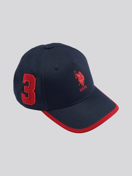 Mens Player 3 Baseball Cap in Dark Sapphire Navy / Haute Red DHM
