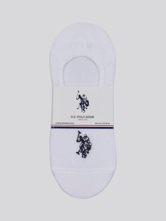 Mens 5 Pack Invisible Trainer Socks in Bright White