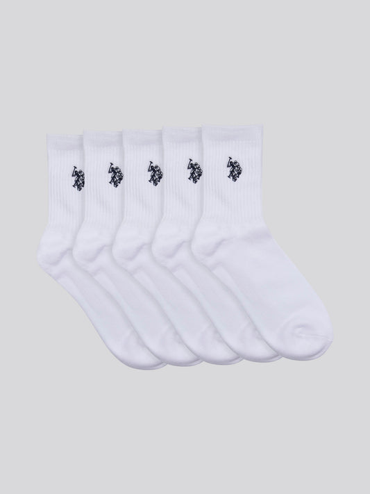 Mens Five Pack Quarter Sports Socks in Bright White