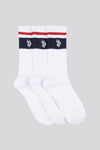 Mens Three Pack Brand Stripe Sports Socks in Bright White