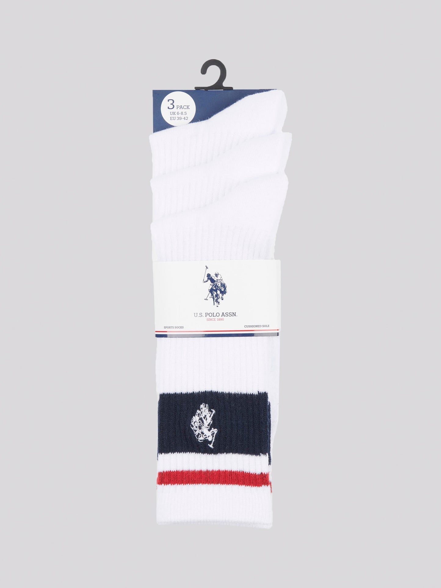 Mens 3 Pack Brand Stripe Socks in Bright White