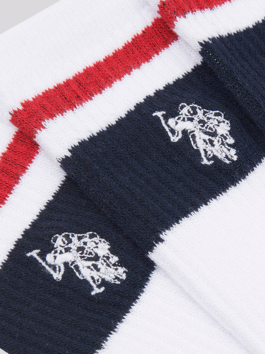 Mens 3 Pack Brand Stripe Socks in Bright White