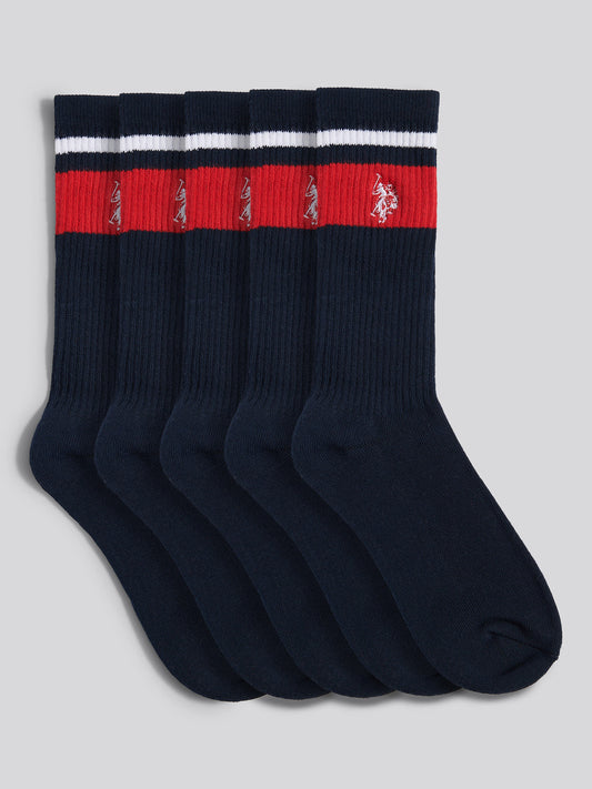 Mens 3 Pack Brand Stripe Socks in Dark Sapphire Navy