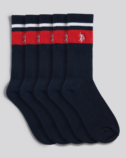 Mens 3 Pack Brand Stripe Socks in Dark Sapphire Navy