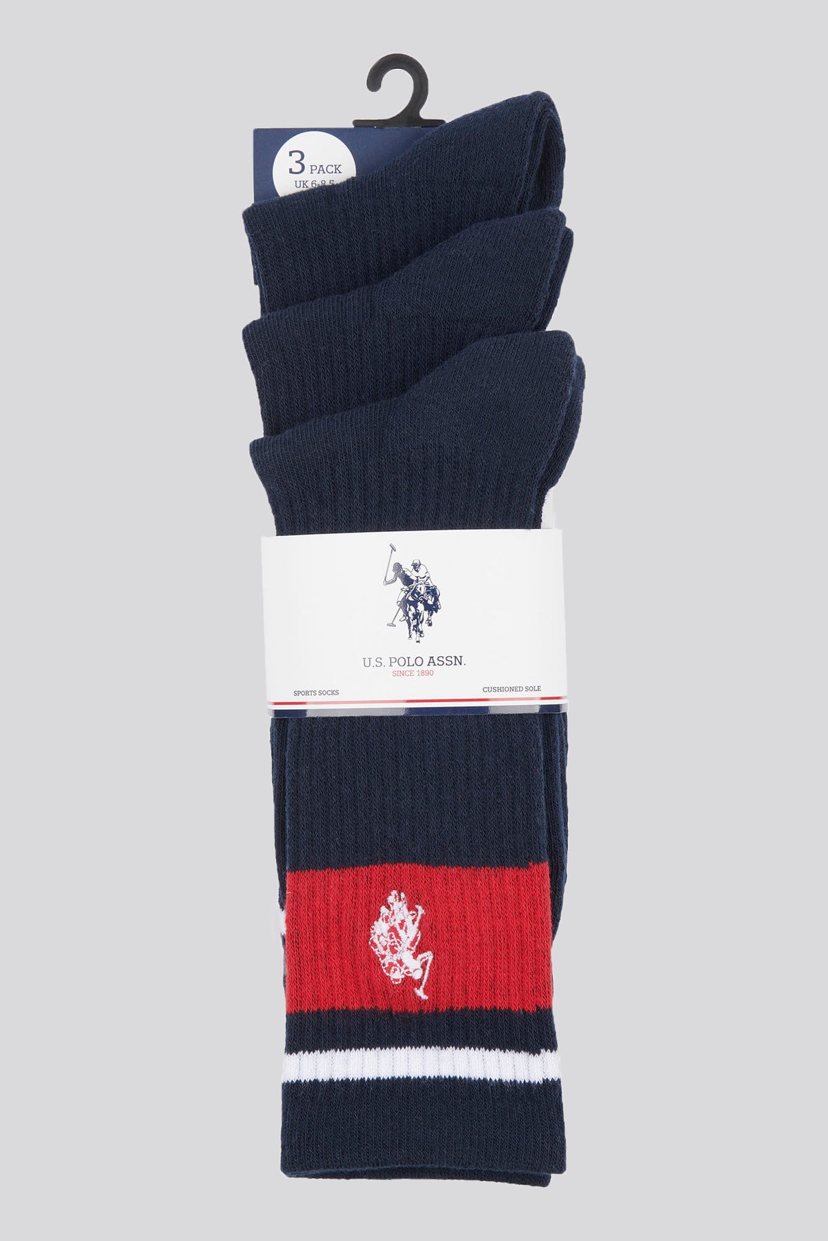 Mens Three Pack Brand Stripe Sports Socks in Dark Sapphire Navy