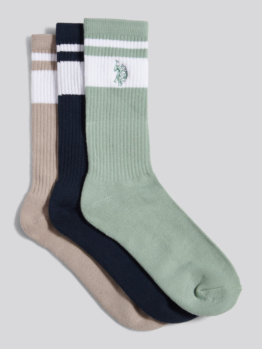 Mens 3 Pack Fashion Brand Stripe Sports Socks in Dark Sapphire Navy