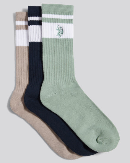 Mens 3 Pack Fashion Brand Stripe Sports Socks in Dark Sapphire Navy