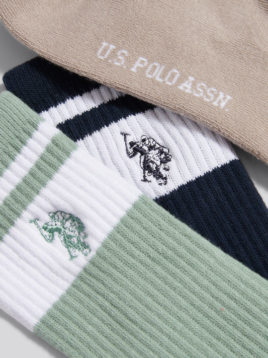 Mens 3 Pack Fashion Brand Stripe Sports Socks in Dark Sapphire Navy