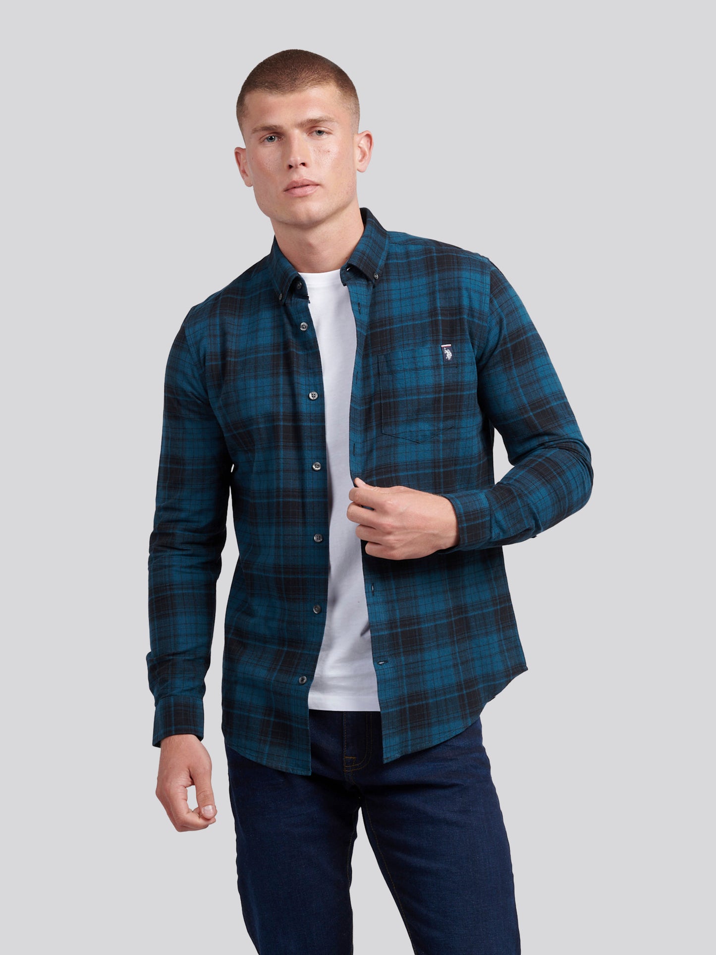 Mens Peached Oxford Check Shirt in Black