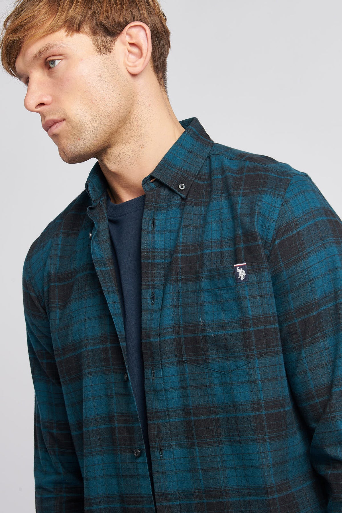 Mens Peached Oxford Check Shirt in Black