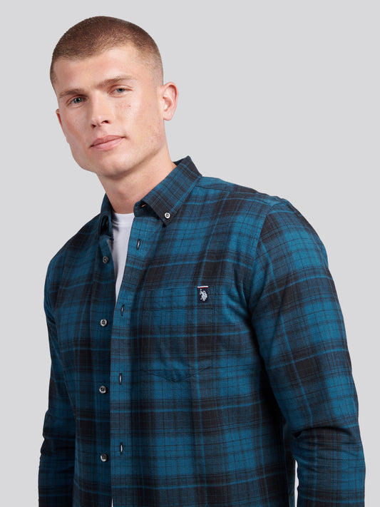 Mens Peached Oxford Check Shirt in Black