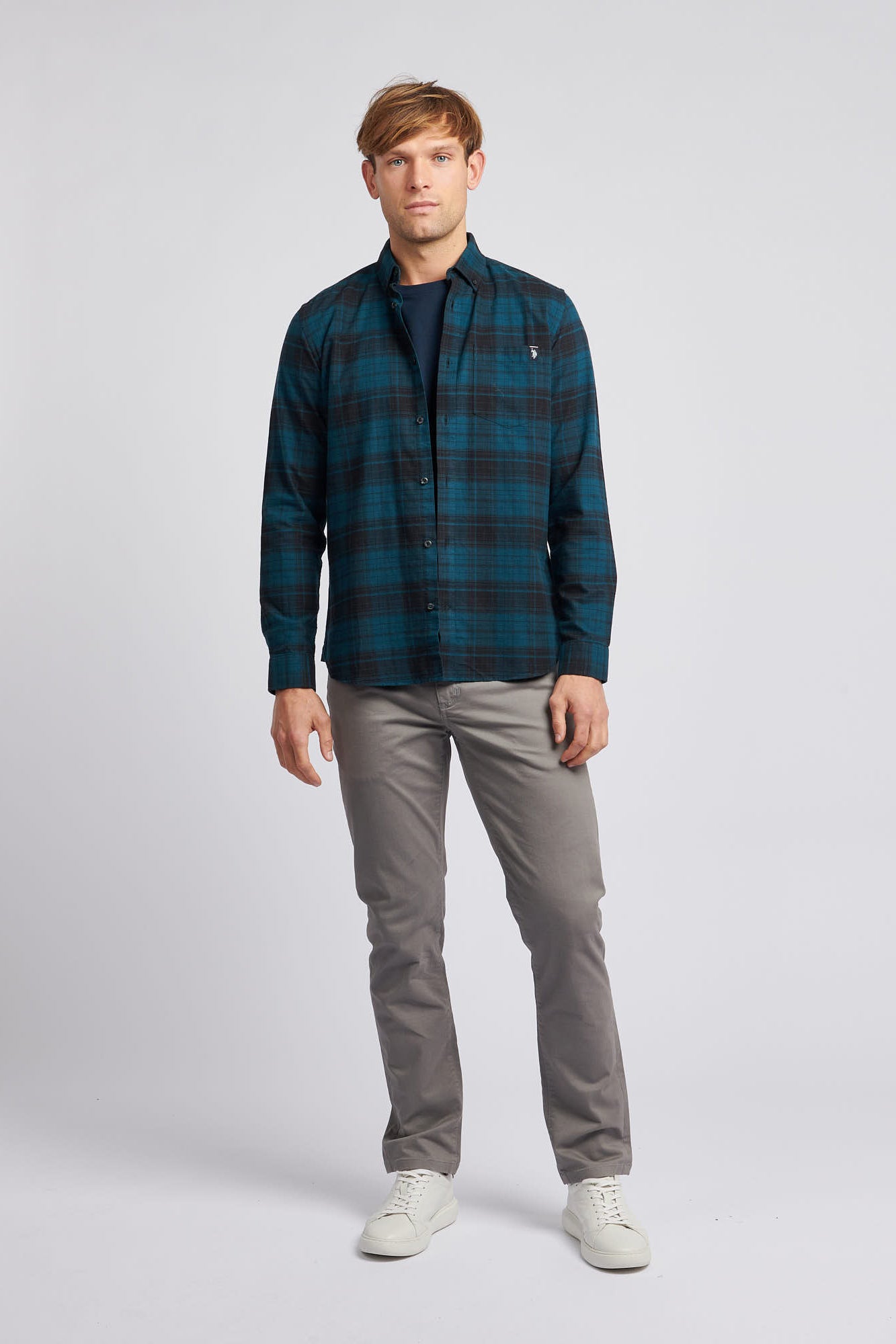 Mens Peached Oxford Check Shirt in Black