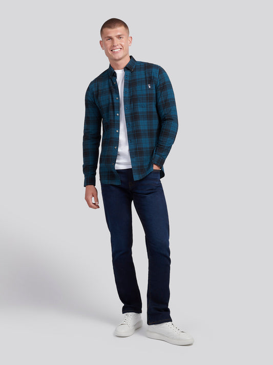 Mens Peached Oxford Check Shirt in Black