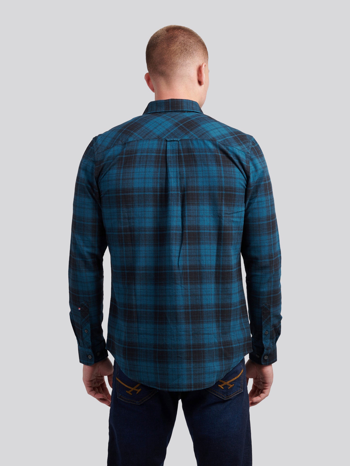Mens Peached Oxford Check Shirt in Black