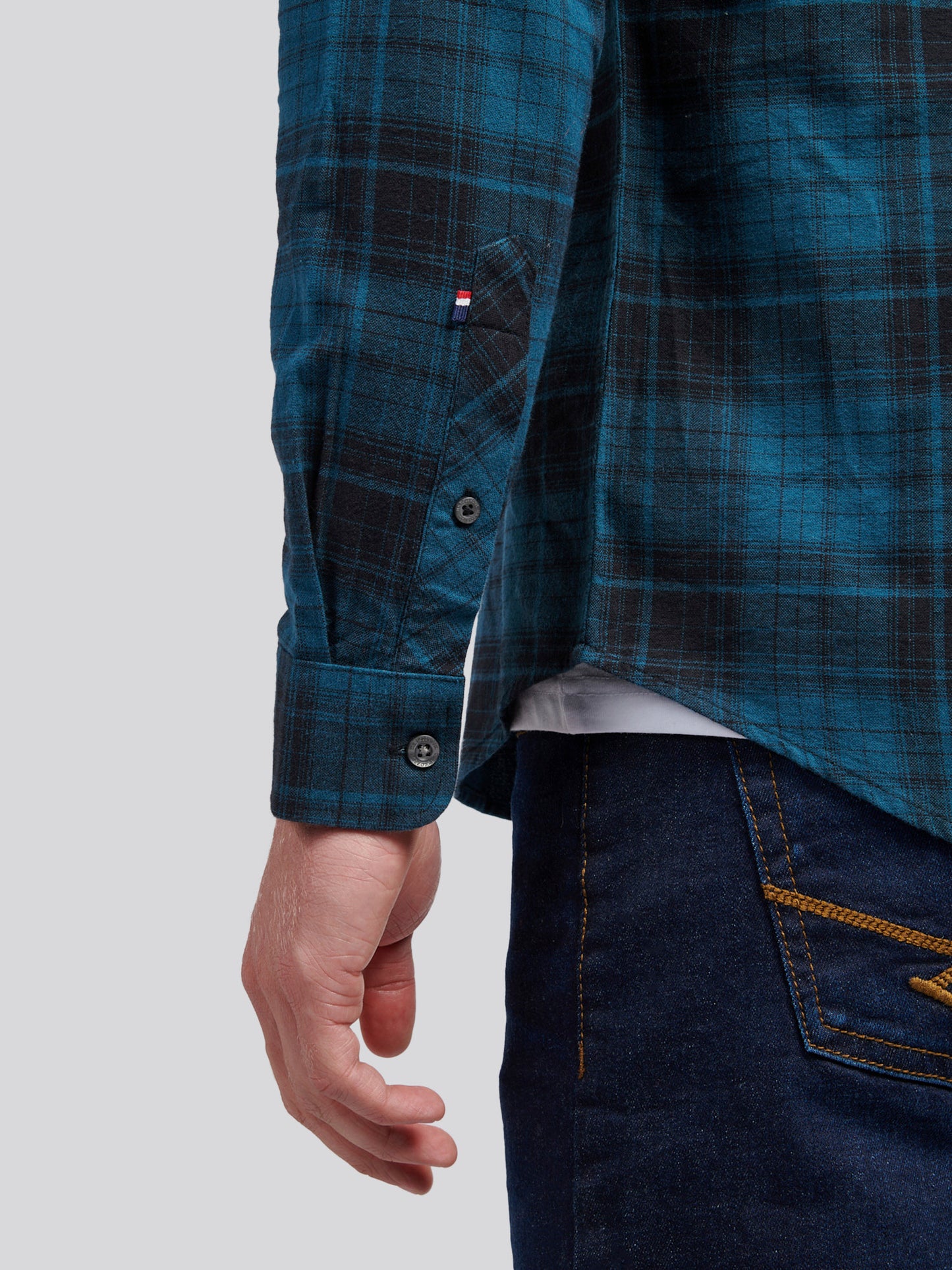 Mens Peached Oxford Check Shirt in Black