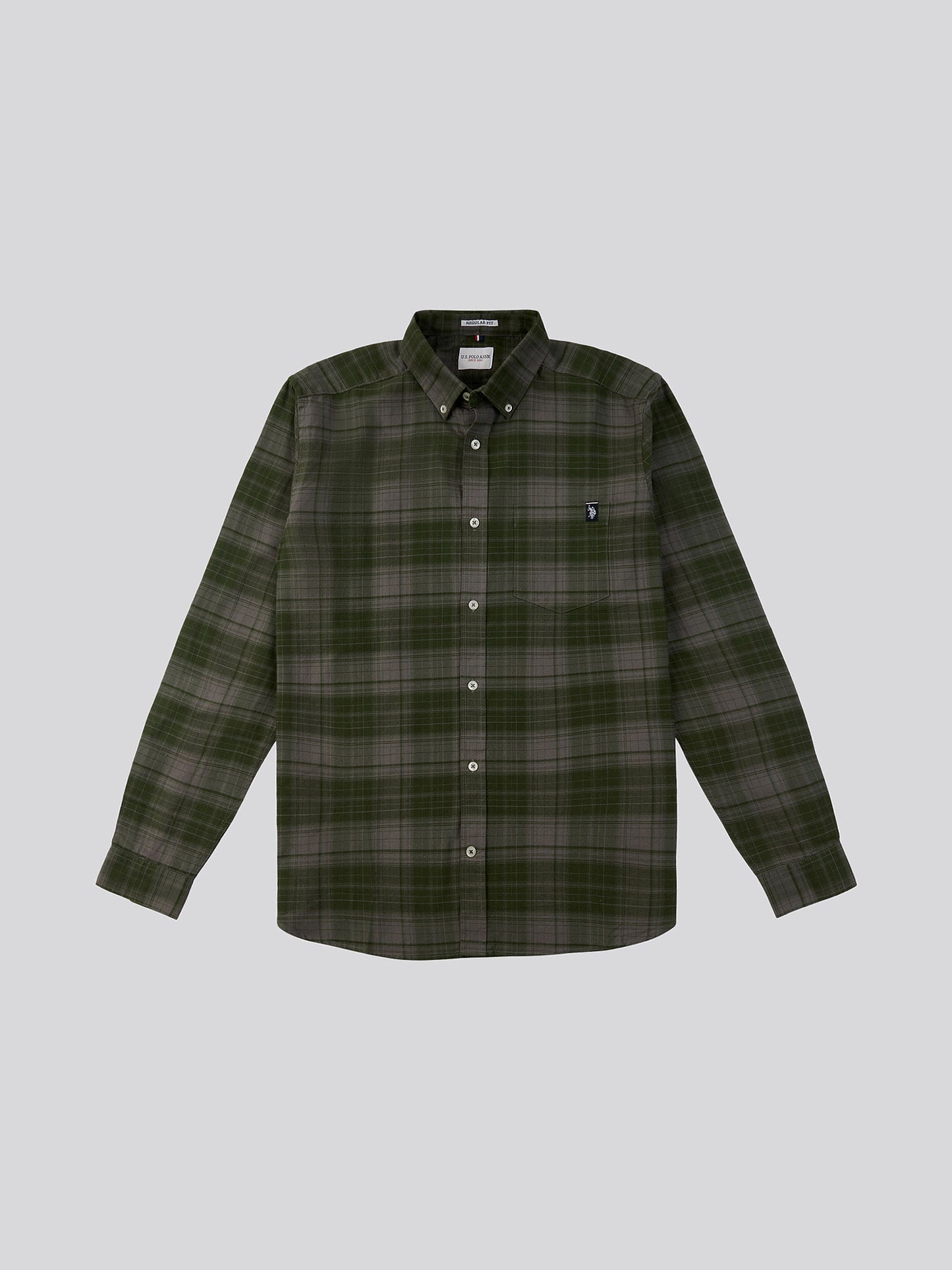 Mens Peached Oxford Check Shirt in Granite Gray