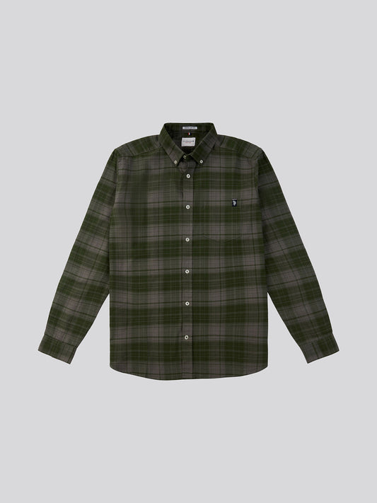 Mens Peached Oxford Check Shirt in Granite Gray