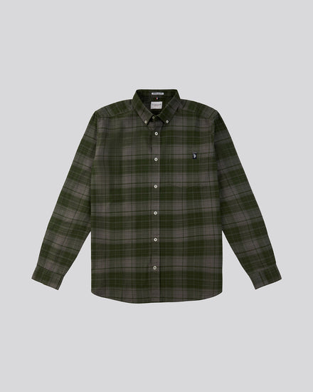 Mens Peached Oxford Check Shirt in Granite Gray