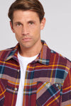 Mens Brushed Twill Check Overshirt in Tawny Port