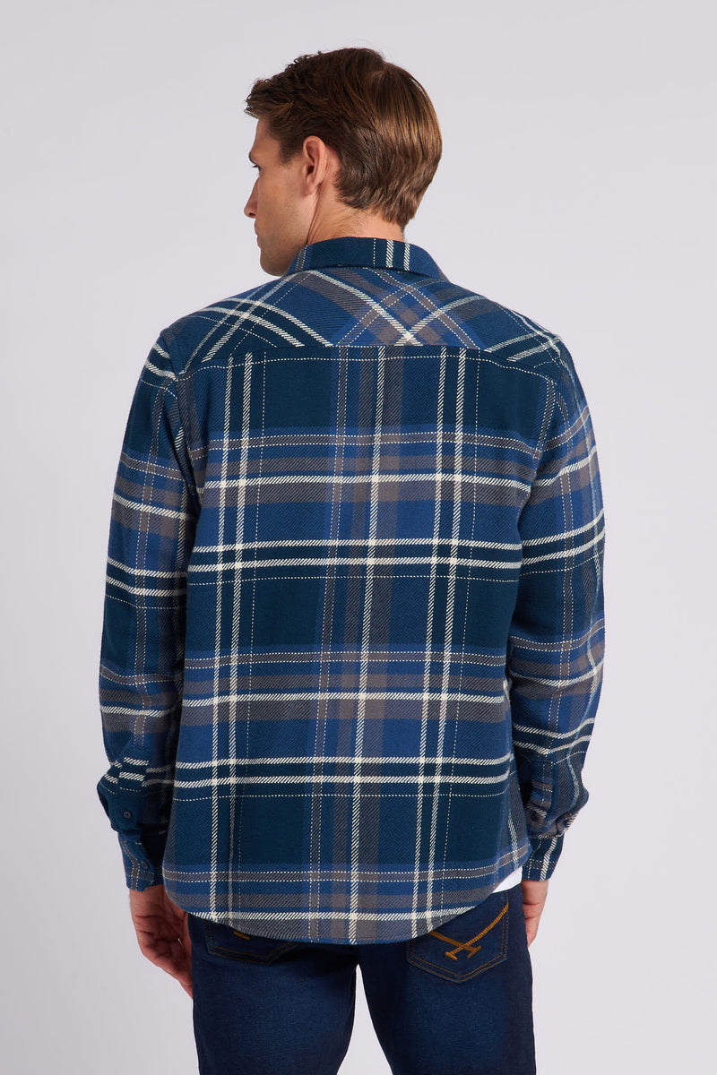 Mens Brushed Twill Check Overshirt in Total Eclipse