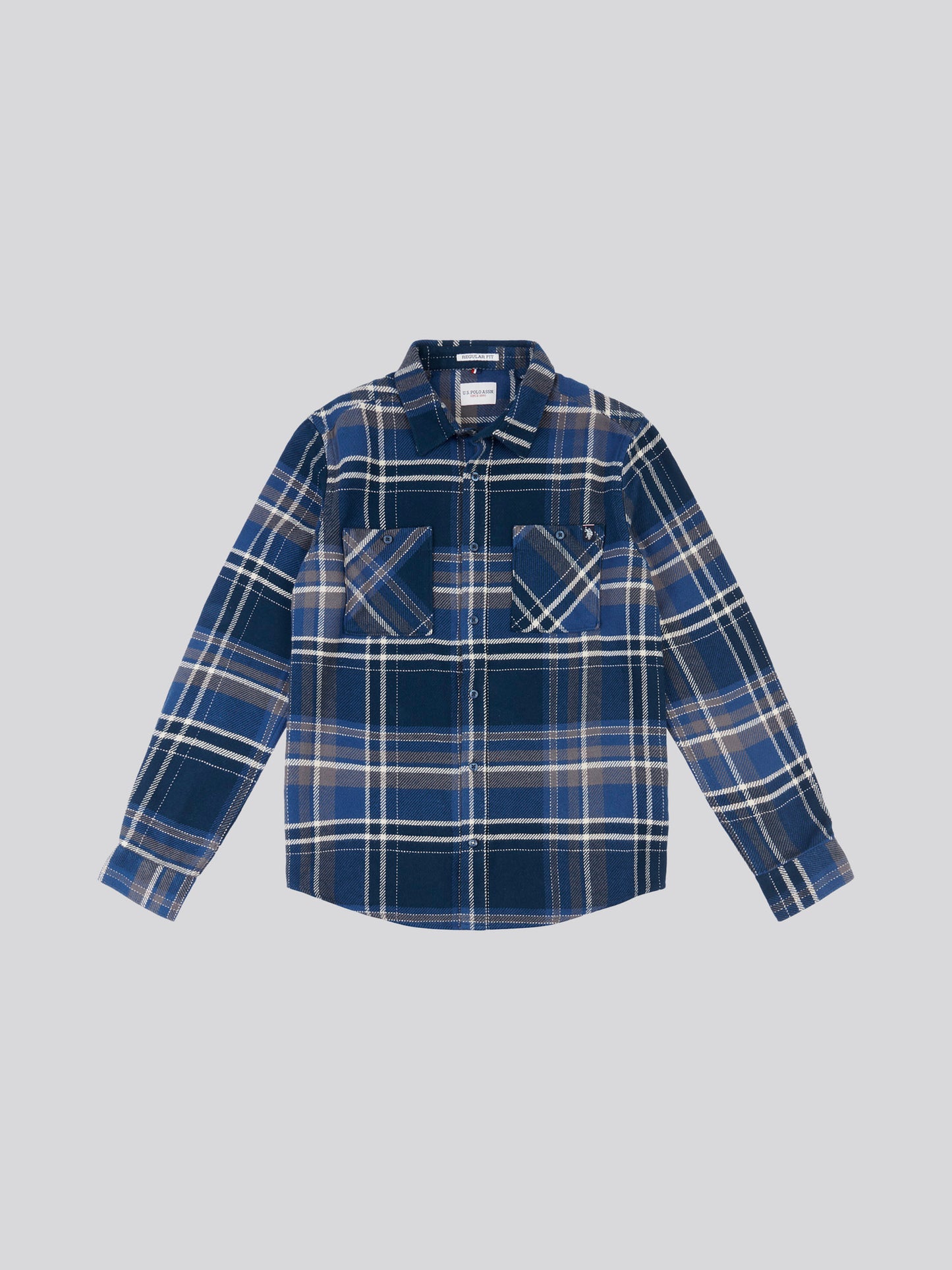 Mens Brushed Twill Check Overshirt in Total Eclipse