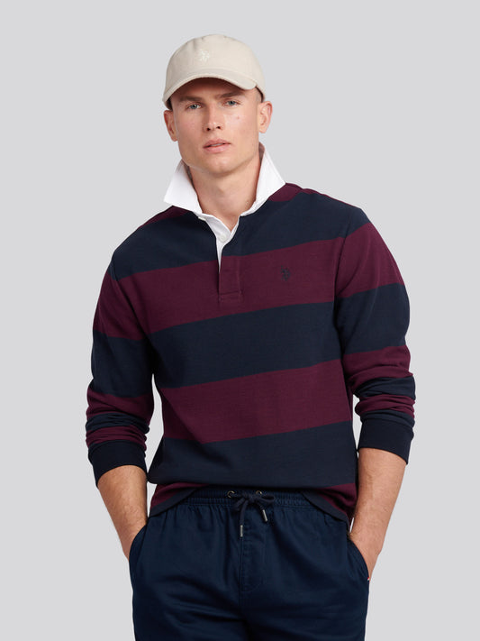 Mens Textured Stripe Rugby in Grape Wine