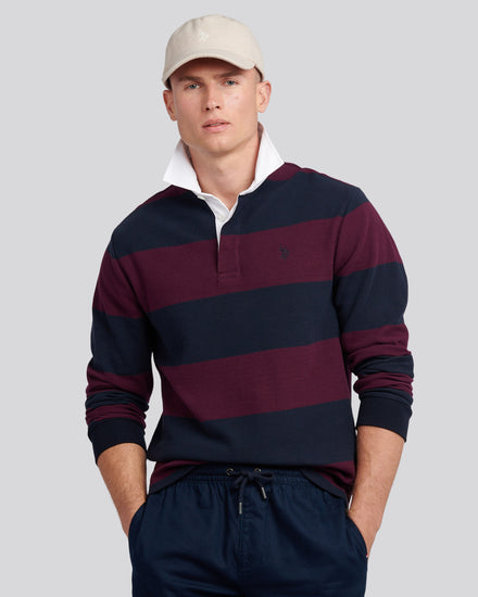 Mens Textured Stripe Rugby in Grape Wine