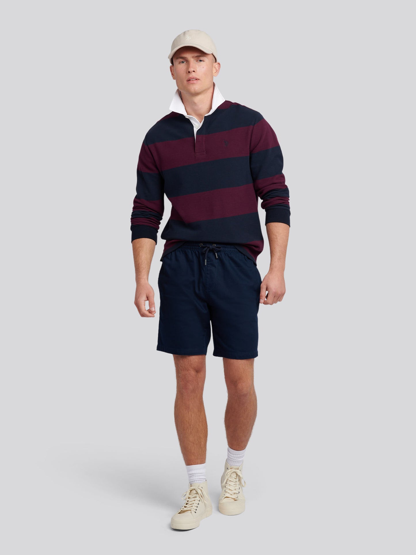 Mens Textured Stripe Rugby in Grape Wine