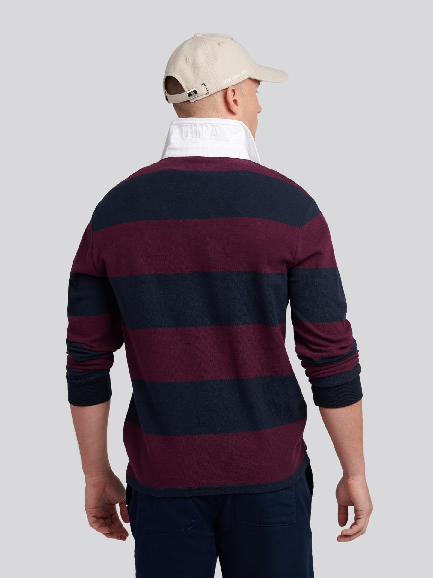 Mens Textured Stripe Rugby in Grape Wine