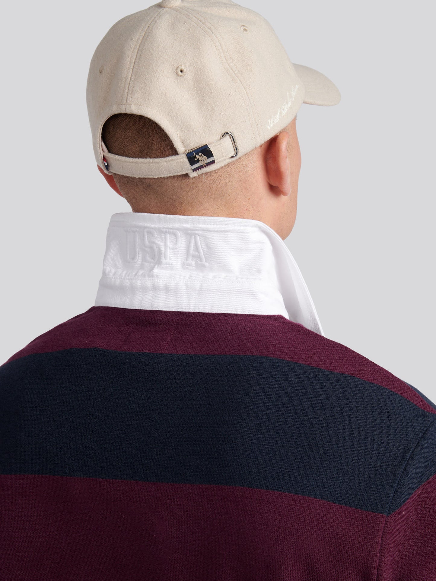 Mens Textured Stripe Rugby in Grape Wine