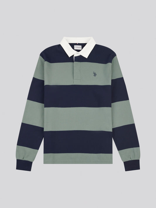Mens Textured Stripe Rugby in Dark Sapphire Navy