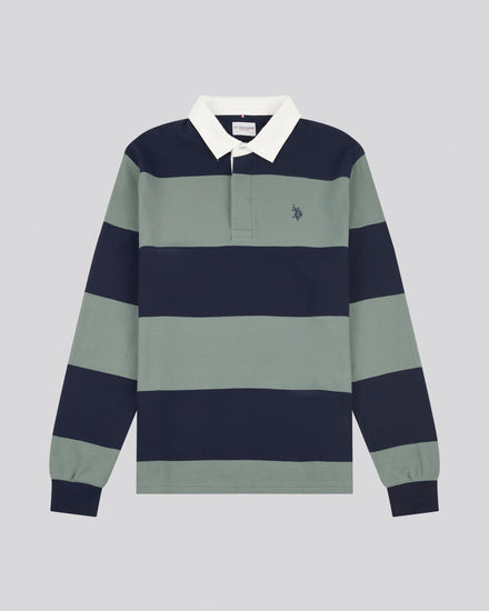 Mens Textured Stripe Rugby in Dark Sapphire Navy