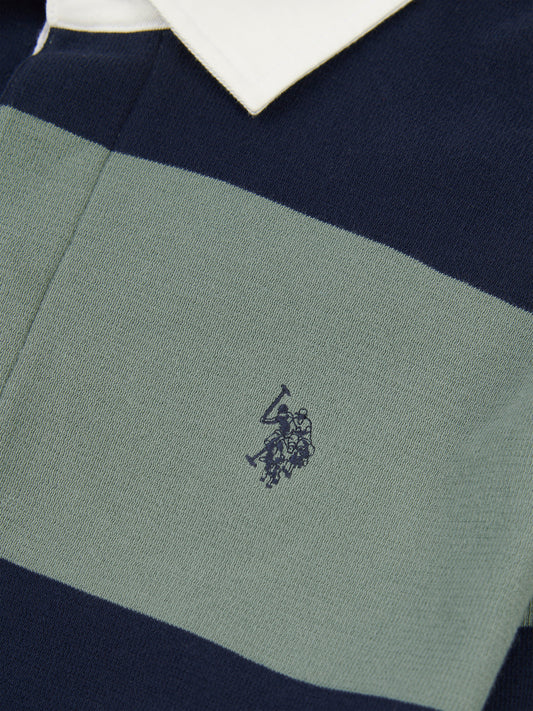 Mens Textured Stripe Rugby in Dark Sapphire Navy