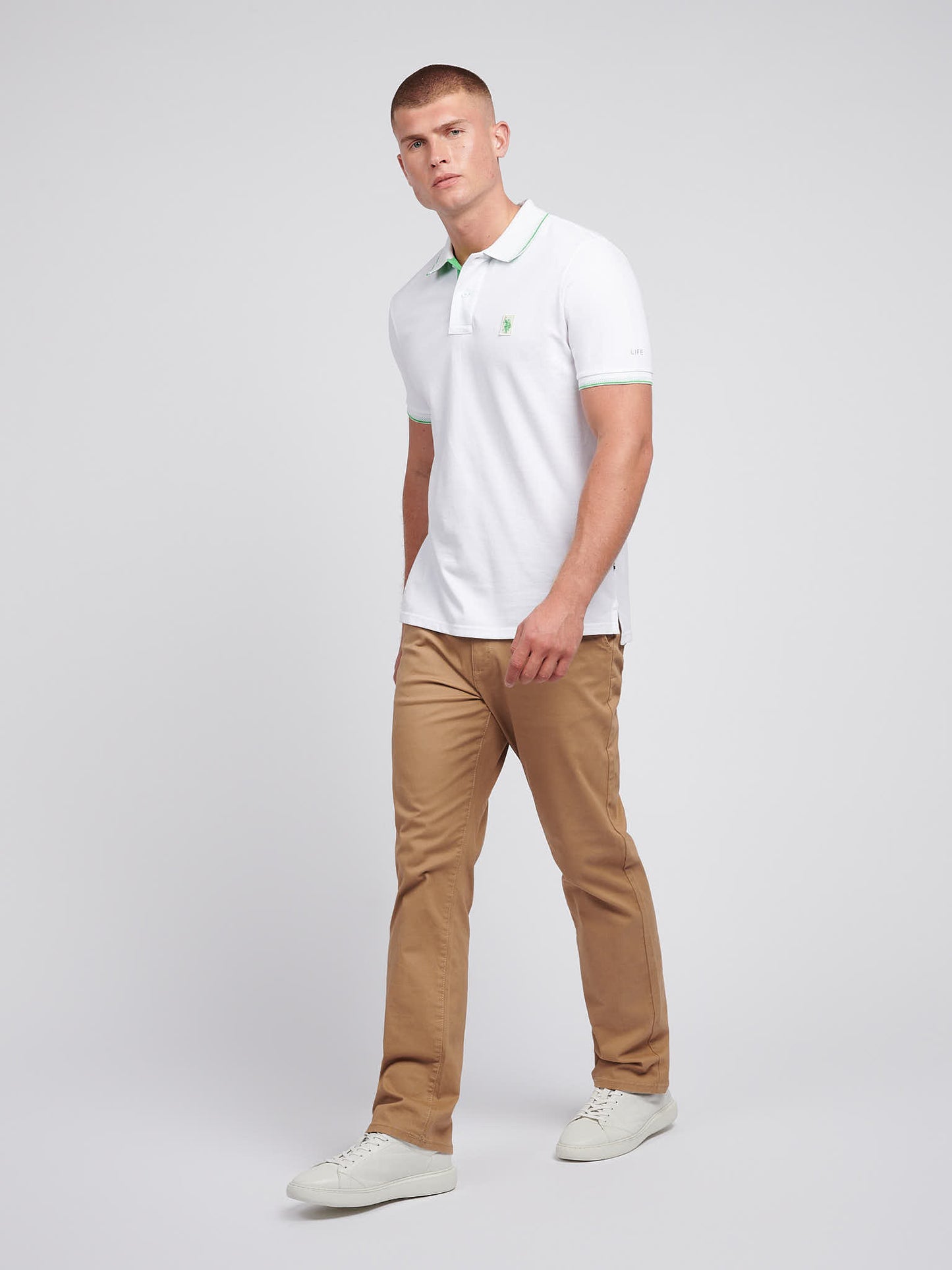 Mens Life Double Horsemen Polo Shirt in Bright White