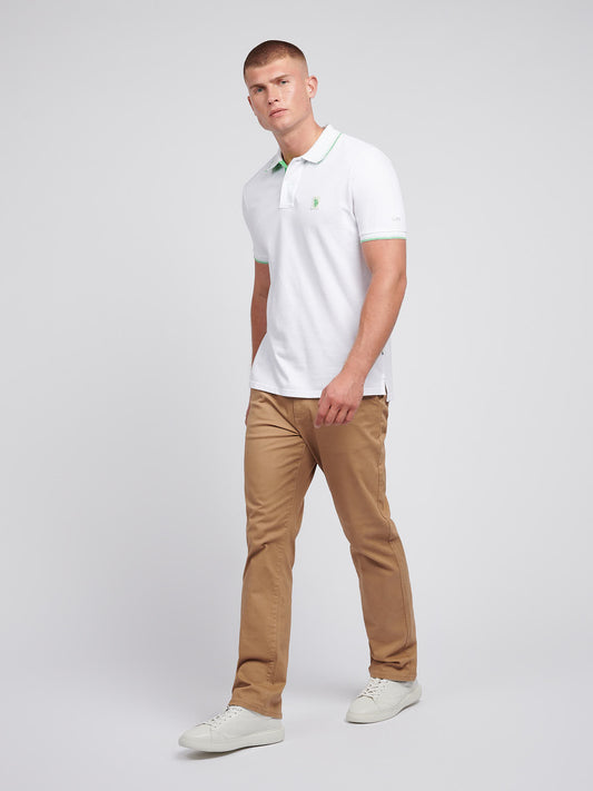 Mens Life Double Horsemen Polo Shirt in Bright White