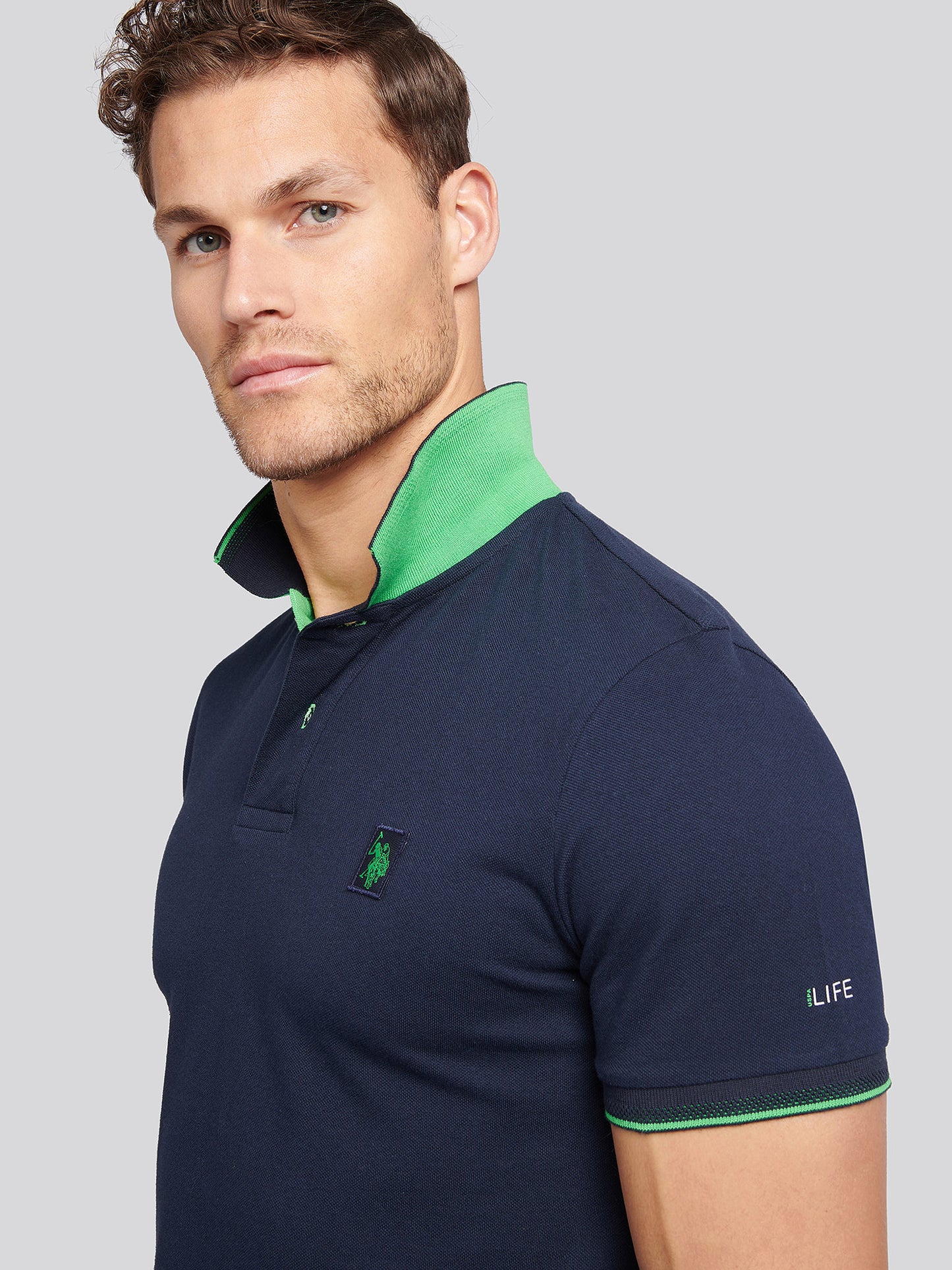 Mens Life Double Horsemen Polo Shirt in Dark Sapphire Navy